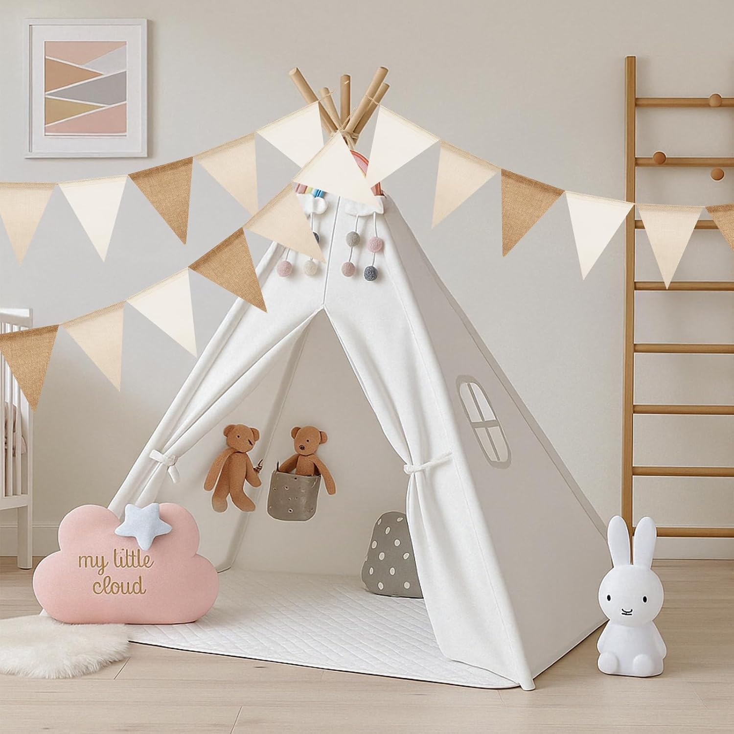 Thumbnail 6 de jijAcraft Pre-strung Beige Brown Burlap Bunting — 60-Flag, 20m Hessian Banner for Indoor/Outdoor Decor