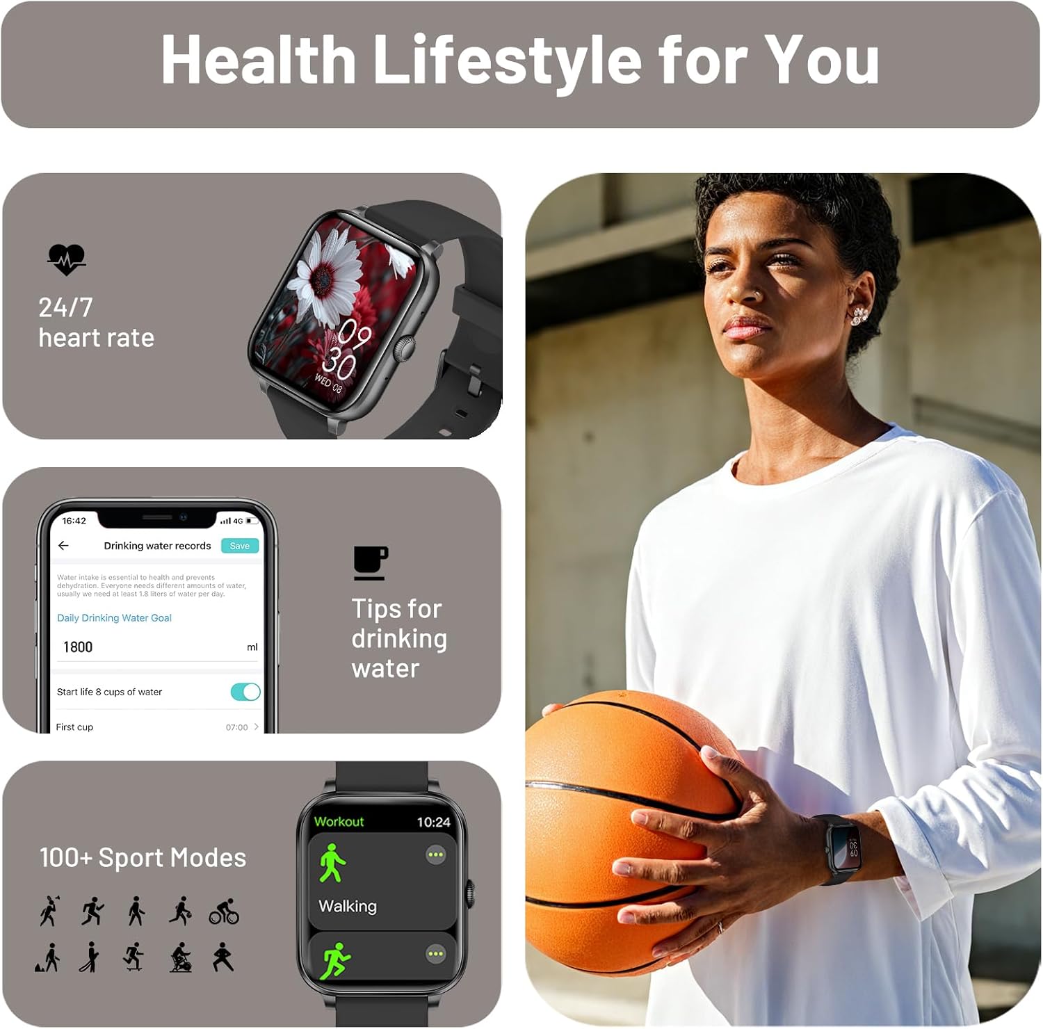 Thumbnail 4 de Smart Watch for Men & Women with 1.83" HD Touchscreen, 123+ Sports Modes, Bluetooth Calling and Health Tracking