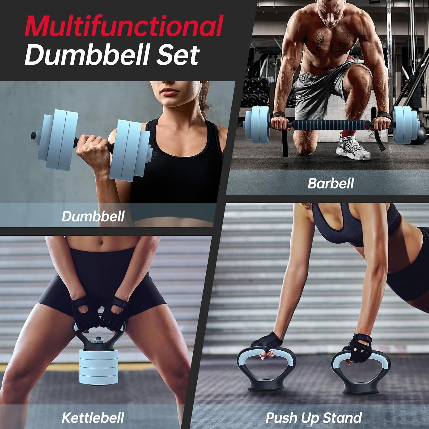 Detalle 2 de PASYOU Adjustable Dumbbell Set, 4-in-1 Home Gym Weights, Adjustable 2.5–12.5 kg