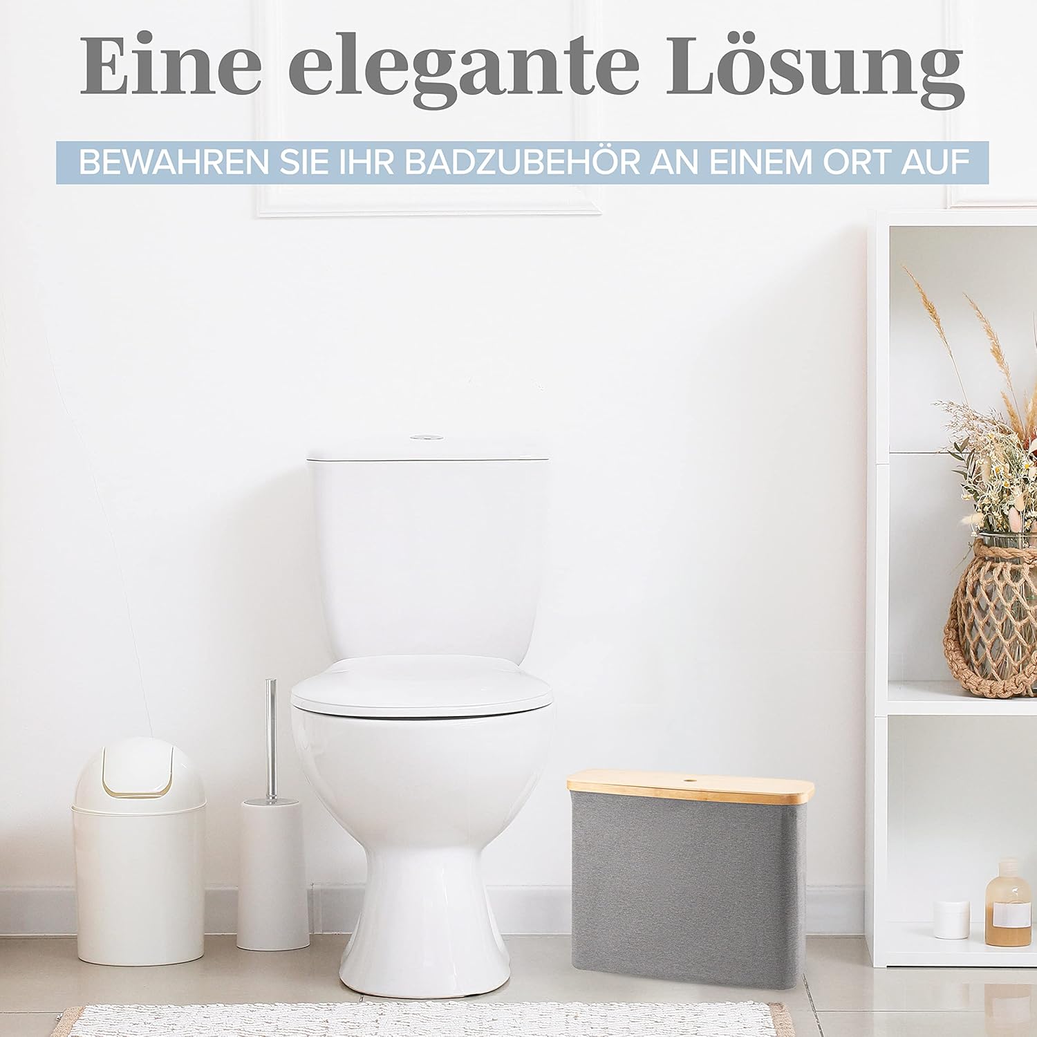 Thumbnail 3 de LONBET Toilettenpapier-Aufbewahrungsbox mit Deckel aus Bambus (für 12 Rollen), grau, stapelbar