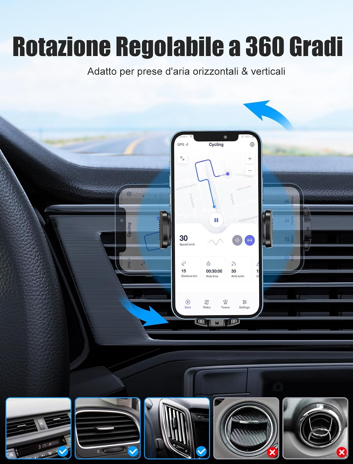Thumbnail 3 de Glangeh Porta Cellulare Auto 360° – Gancio Aggiornato per Bocchette d'Aria (4"–7"): Compatibile con iPhone 17/16/15 e altri