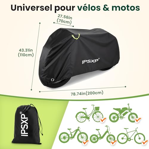 Thumbnail 1 de IPSXP Housse Vélo Oxford 210D Noir (208×112×76 cm) – Protection extérieure pour VTT et Route