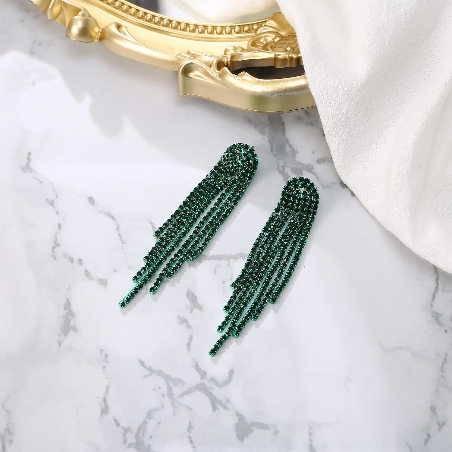 Detalle de Clearine boucles d’oreilles longues à glands en goutte scintillantes en strass