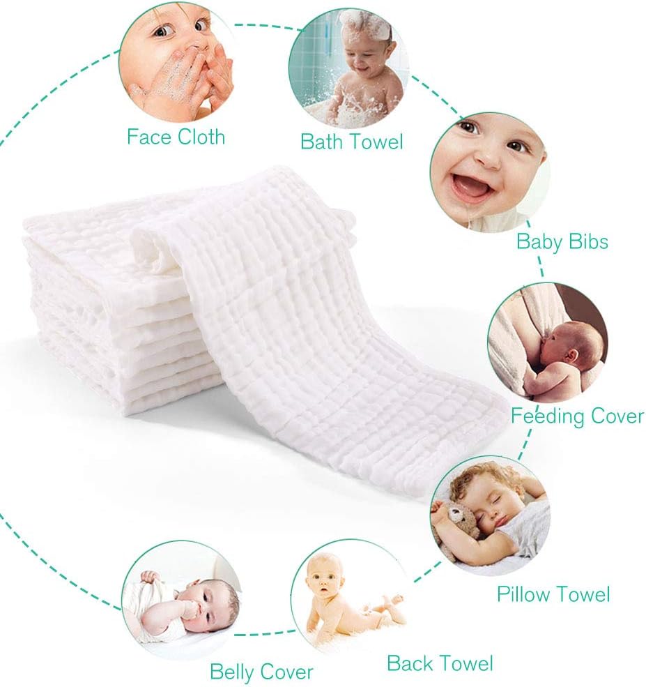 Thumbnail 3 de Yoofoss 10-Pack Muslin Cloths (100% Cotton) 35x50cm White