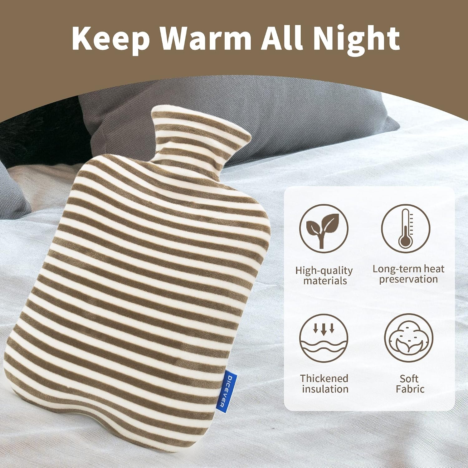 Detalle de DICEVER 2L Hot Water Bottle with Soft Cover, Hot and Cold Use, Gray