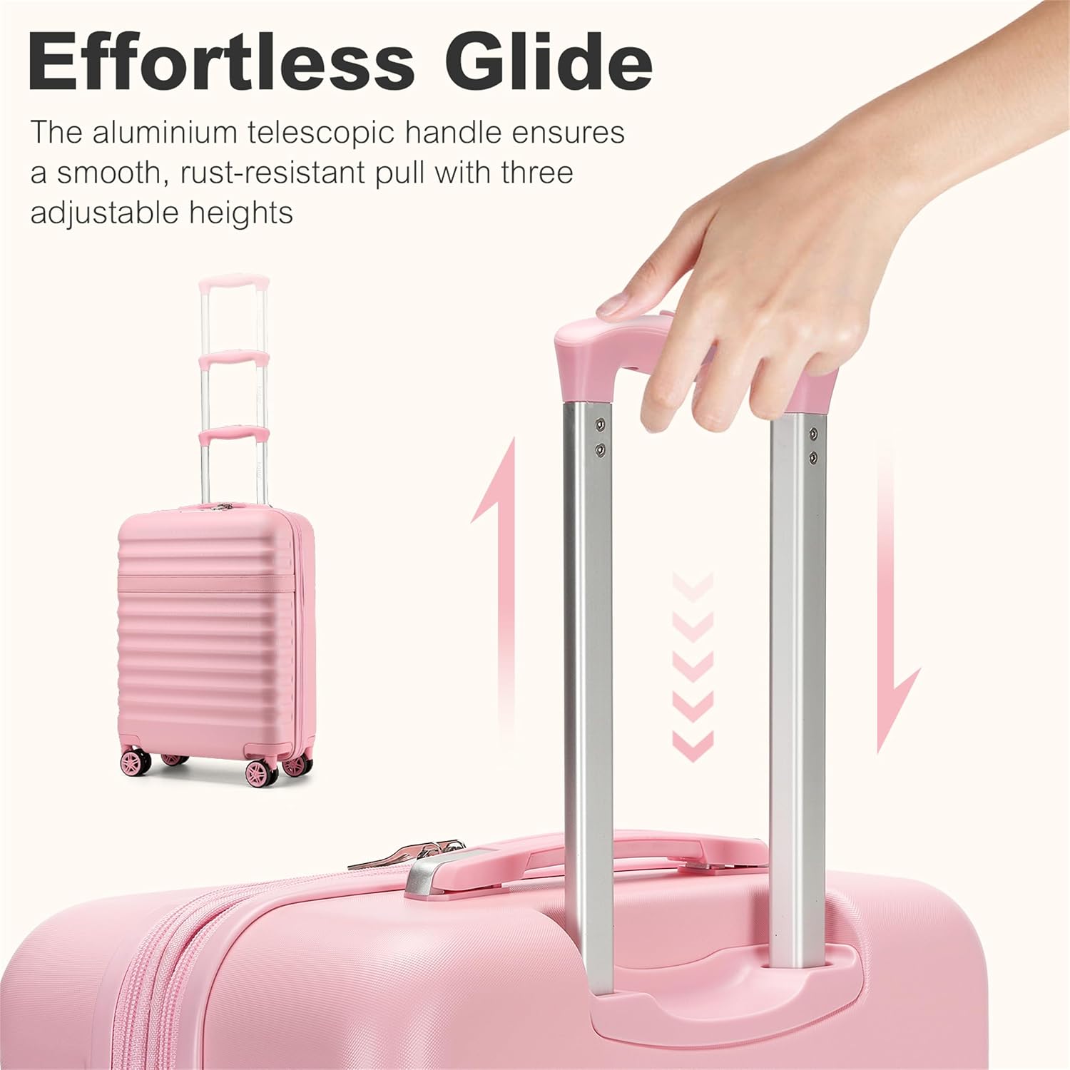 Thumbnail 3 de Kono 20 Inch Cabin Suitcase – ABS+PC Hardshell Carry-On with TSA Lock and Spinner Wheels (Pink)
