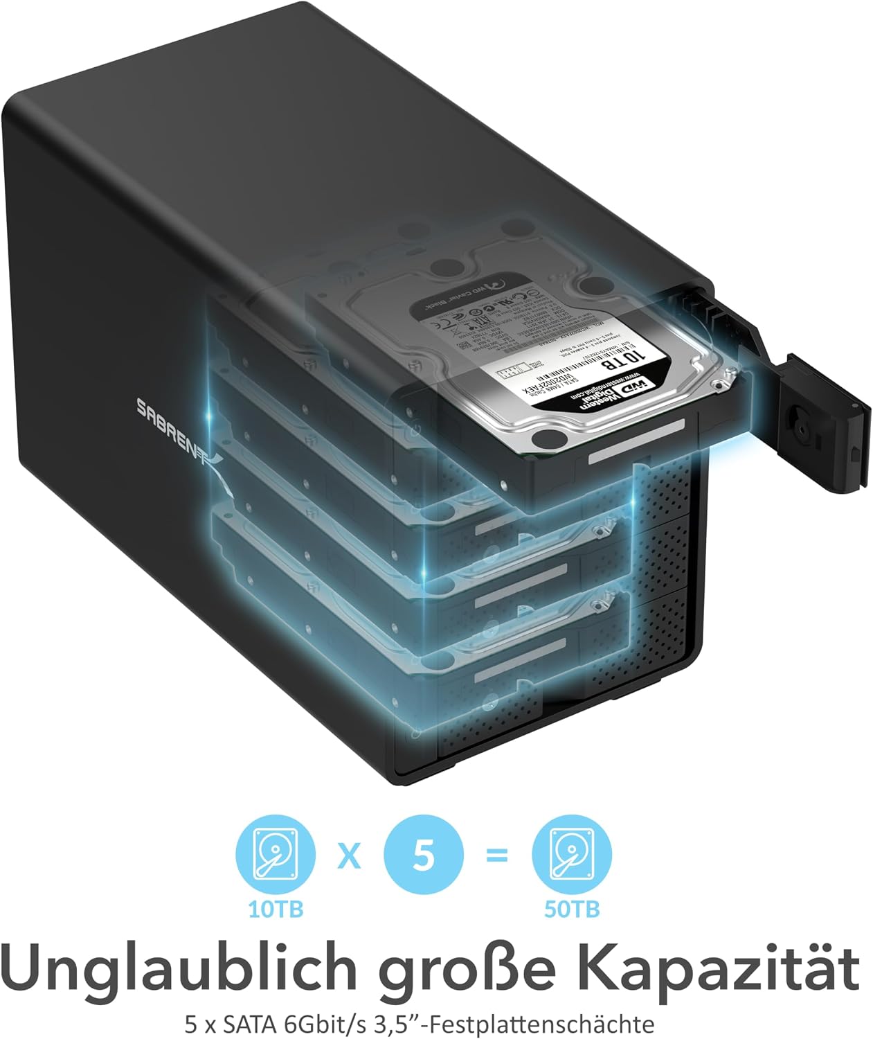 Detalle de SABRENT 5-Bay Festplatten-Dockingstation USB-C 10Gbps (DS SC5B) für SATA 2,5"/3,5