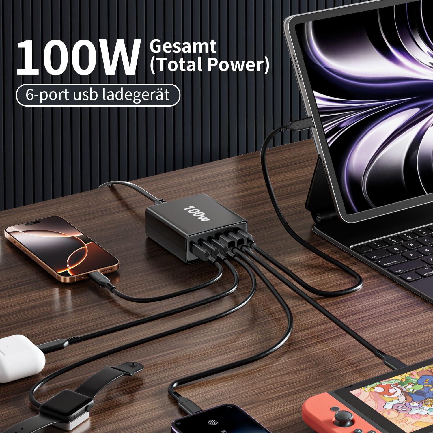 Detalle 2 de HSSNS USB C Ladegerät Mehrfach 100W 6-Port