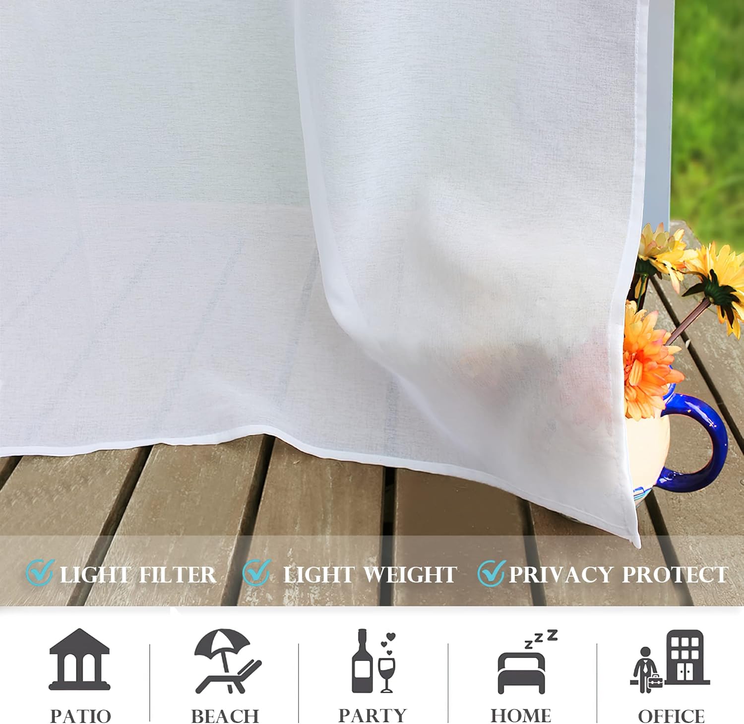 Thumbnail 5 de PONY DANCE Tenda bianca semitrasparente da esterno con anelli impermeabili L254 x A274 cm