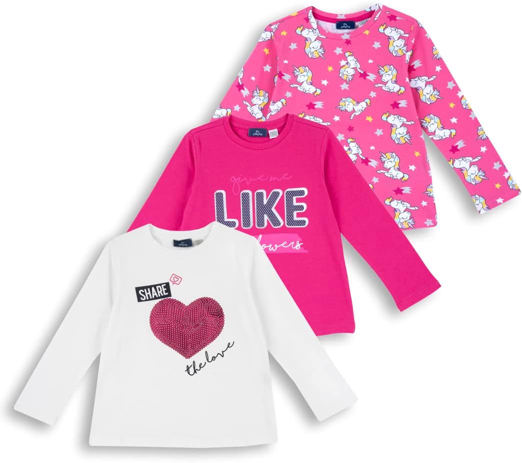Detalle de Chicco Ensemble de t-shirts à manches longues en coton – Lot de 3 pour fille