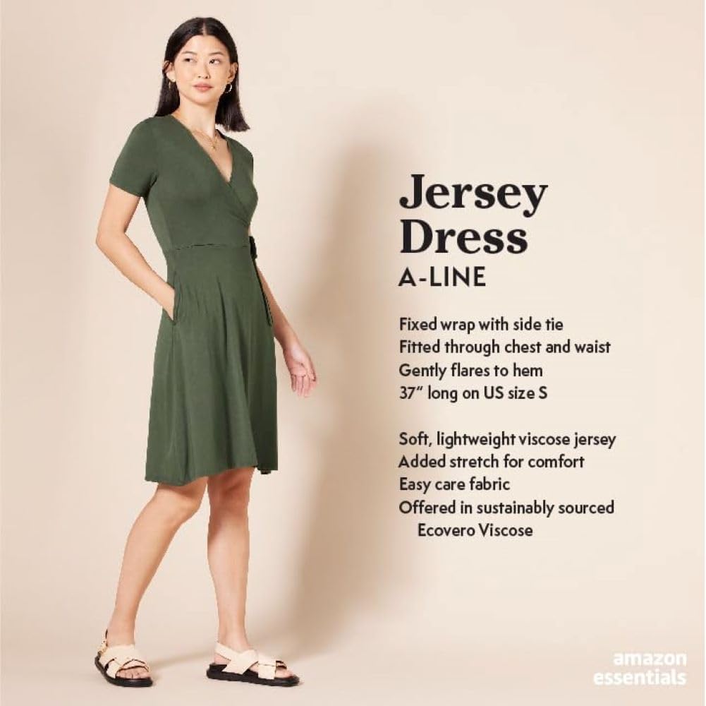 Thumbnail 1 de Amazon Essentials Damen Kurzärmliges Wickelkleid mit V-Ausschnitt und Viskose-Stretch-Jersey