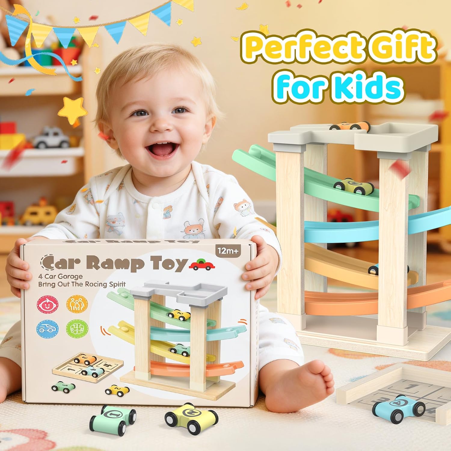 Thumbnail 6 de Toyzey Wooden Toys Cars Ramp – Montessori-inspired Car Ramp Set for 1–3 Year Olds