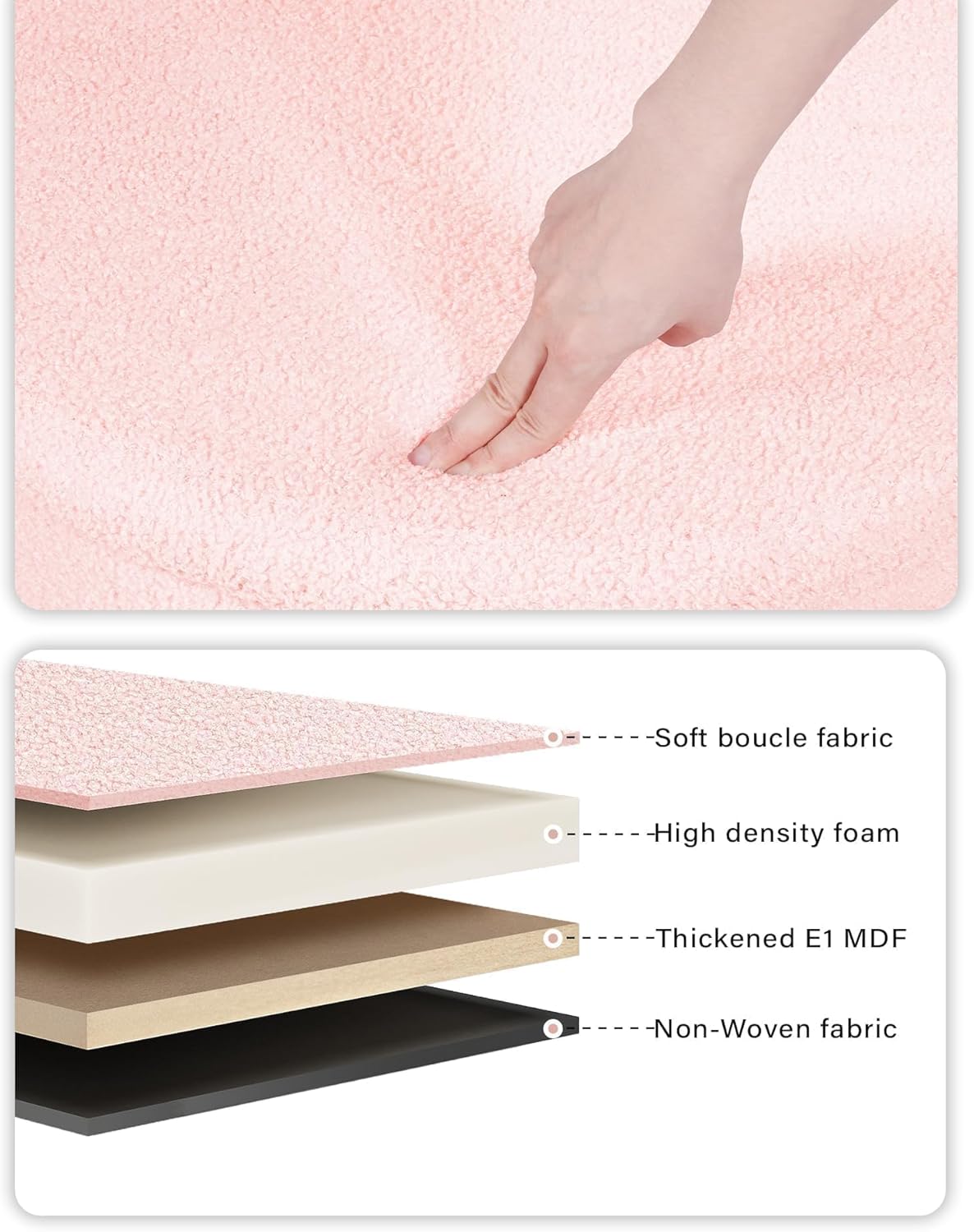 Thumbnail 6 de Bonlife Extra Large Folding Round Ottoman with Storage (Boucle) – Pink, 56 x 56 x 40cm