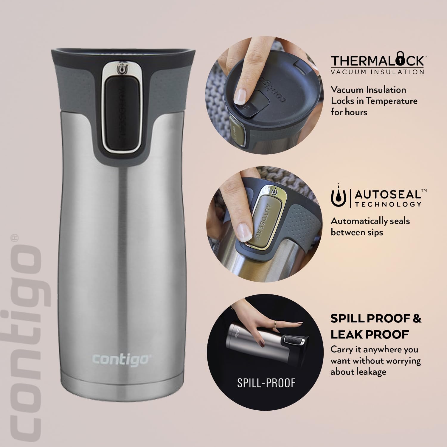 Detalle 2 de Contigo West Loop Autoseal Travel: tasse isotherme en acier inoxydable 470 ml