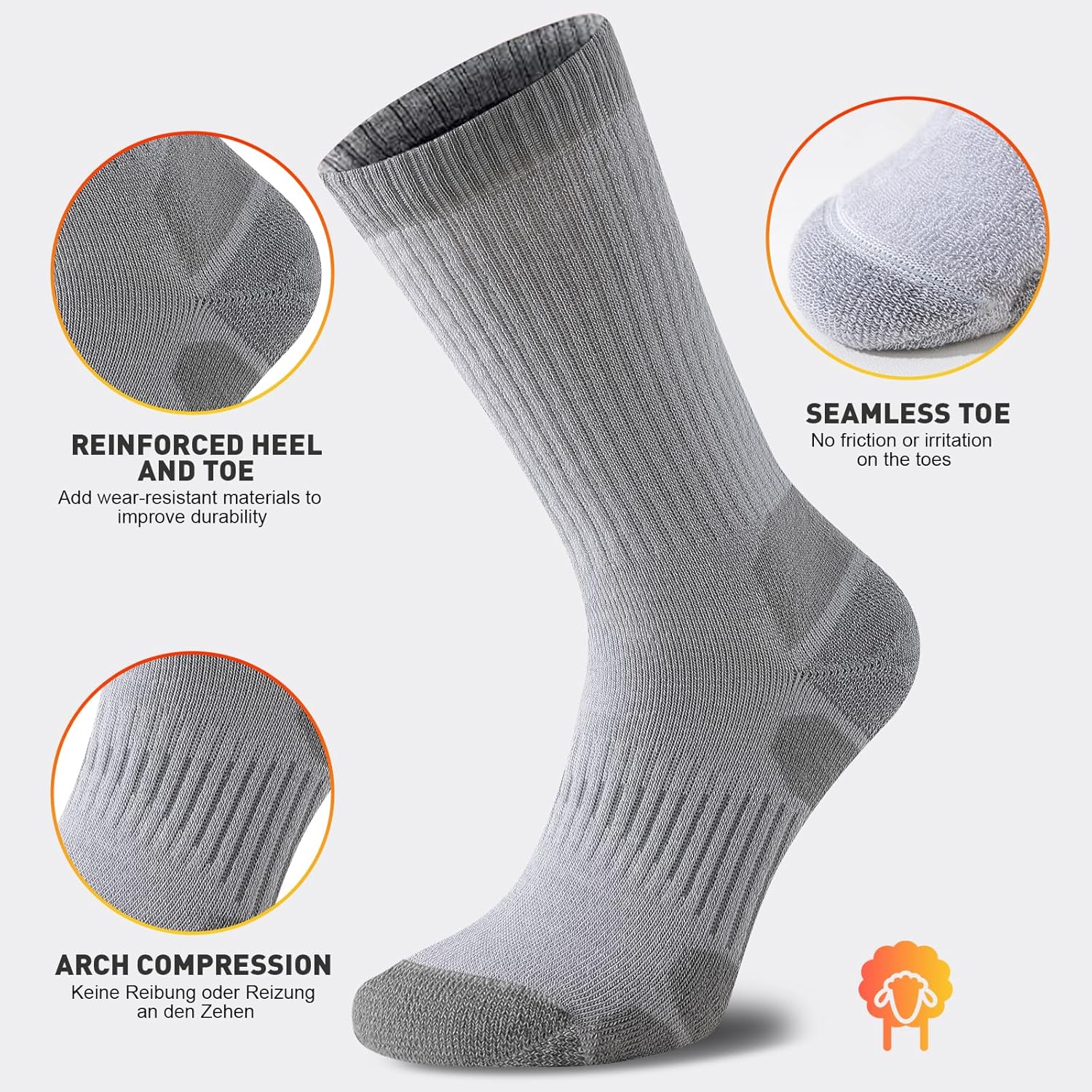Detalle de Niorasen Merino Wool Hiking Socks – Thick Cushioned, Seamless & Anti‑Blister, 3 Pairs (Unisex)