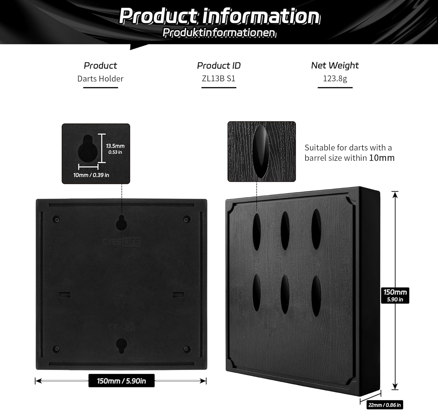 Detalle 2 de CyeeLife Wall Mounted Darts Holder for 6