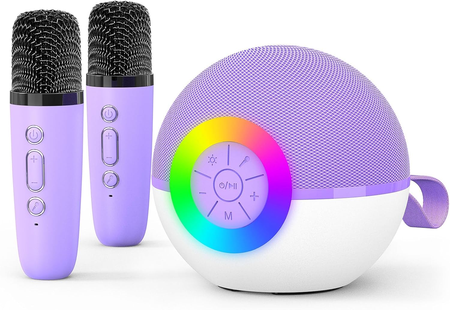 Detalle de goopow T97 Mini Karaoke Machine with Bluetooth, Two Wireless Microphones and LED Lights