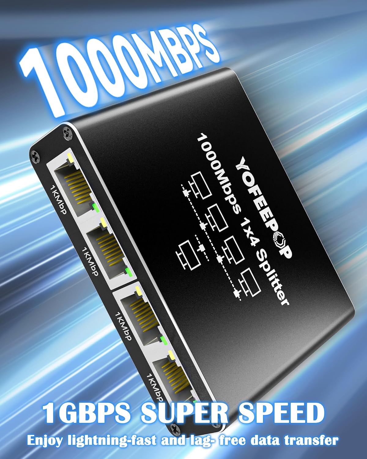 Thumbnail 4 de YOFEEPOP 4-Port Gigabit Ethernet Splitter (1 to 4) with USB Power – 1000Mbps, Cat8/7/6 Compatible