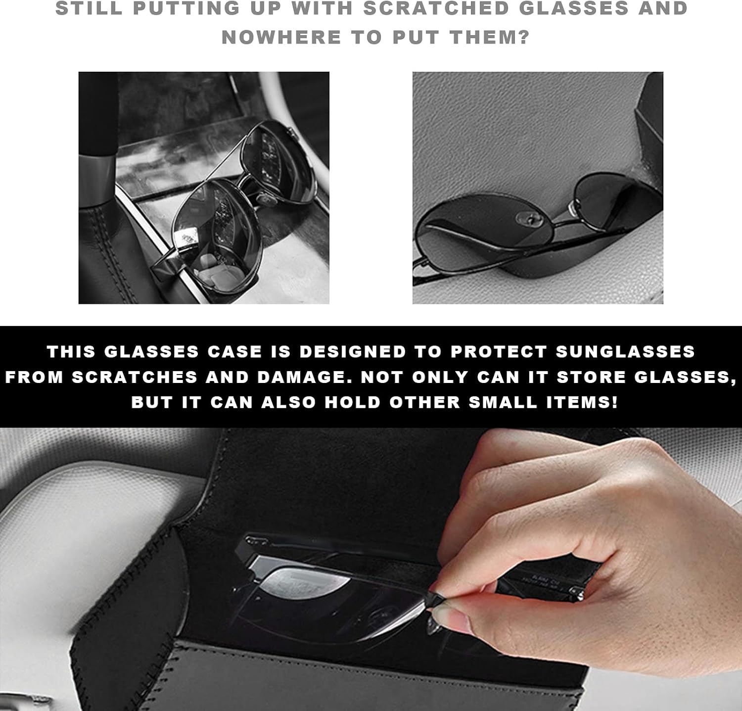Detalle 1 de LSKASELUE Car Sun Visor Sunglasses Holder with Magnetic Closure, Beige PU Leather