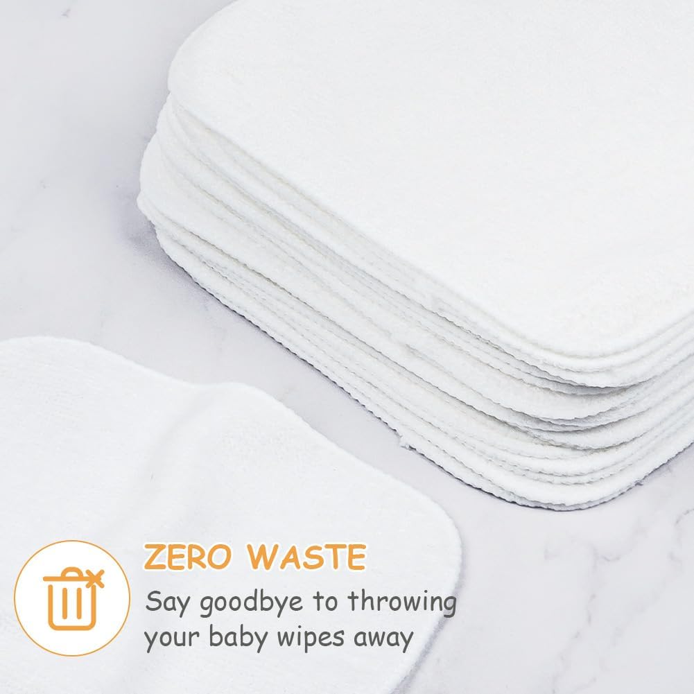 Detalle de Aomig Lingettes Lavables Éponge pour Bébé – Serviettes Réutilisables Coton Terry 20x20 cm