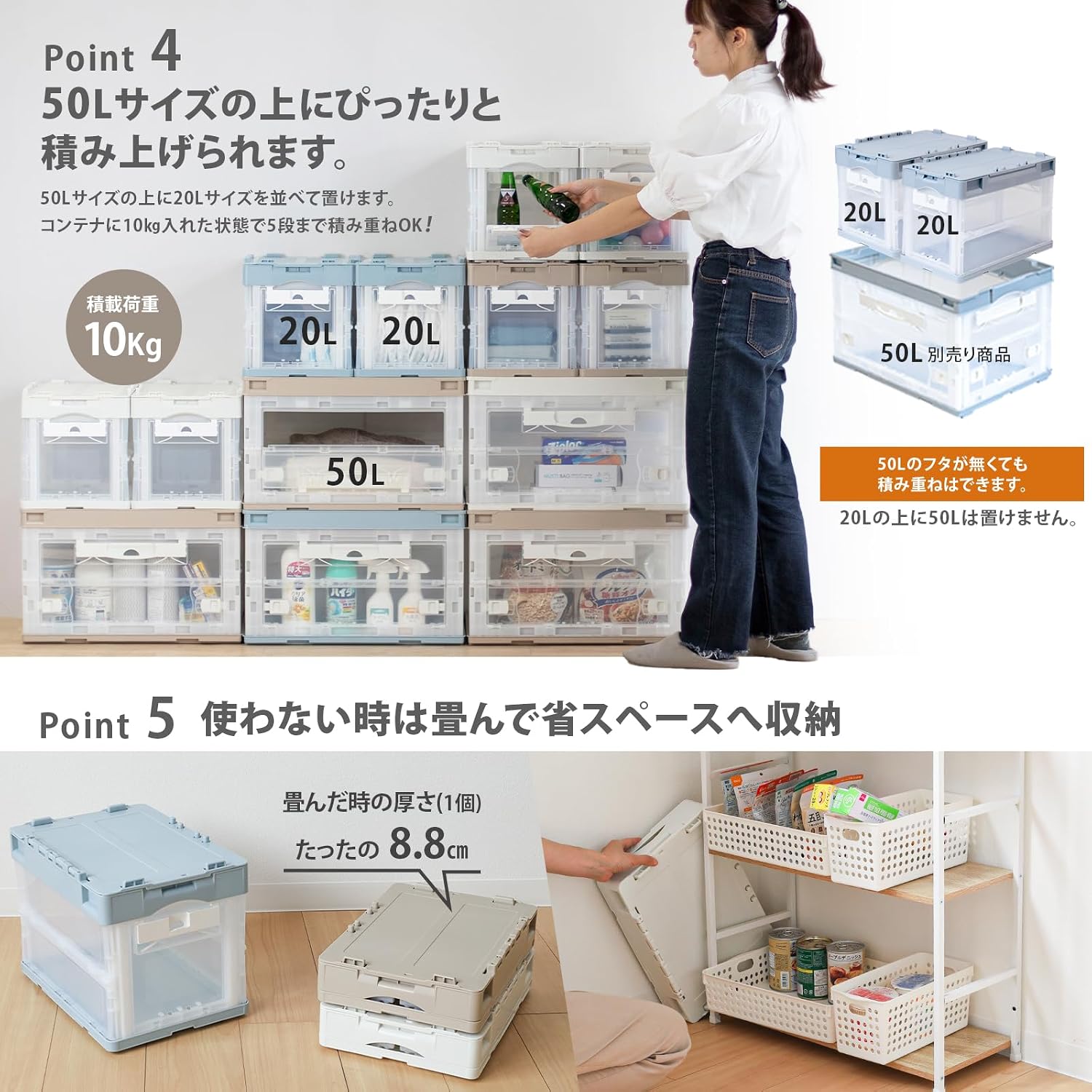 Detalle de リス CF21NR 20L折りたたみコンテナー 両扉・積み重ね対応 ホワイト