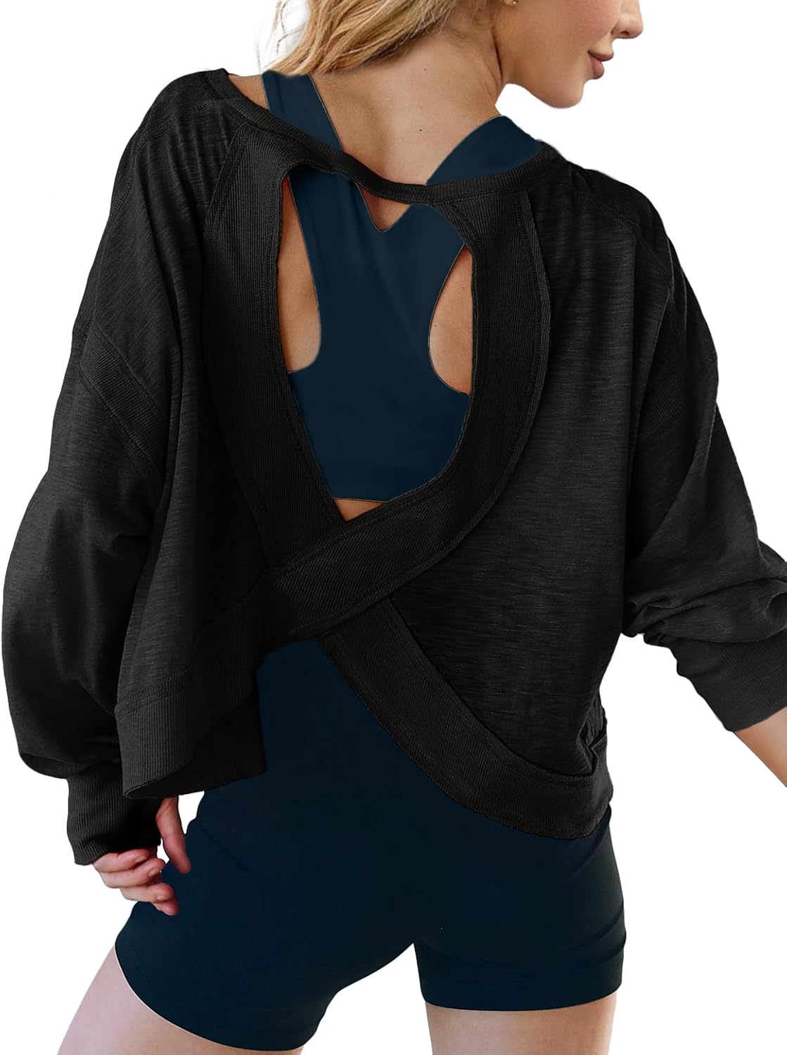 Thumbnail 3 de UNIANKIYA Open Back Long Sleeve Cropped Workout Top for Women