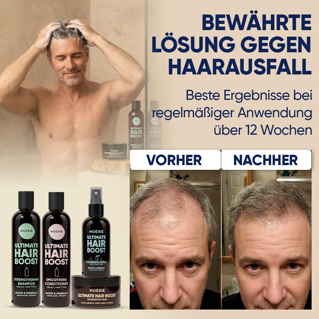 Detalle de Moerie Shampoo Set gegen Haarausfall (Conditioner, Haarwachstums-Serum & Haarmaske, veganes 8er-Set mit 77 Mineralien)