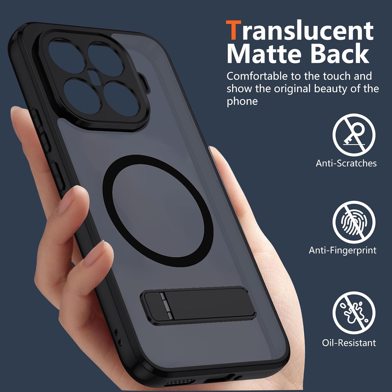 Detalle de Coque magnétique XTCASE pour Xiaomi 15T Pro compatible MagSafe avec béquille (noir, translucide mat)