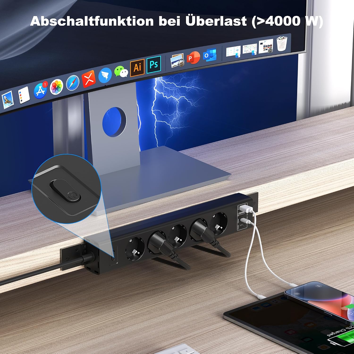 Detalle 2 de Untertisch-Steckdosenleiste mit USB-C 20 W
