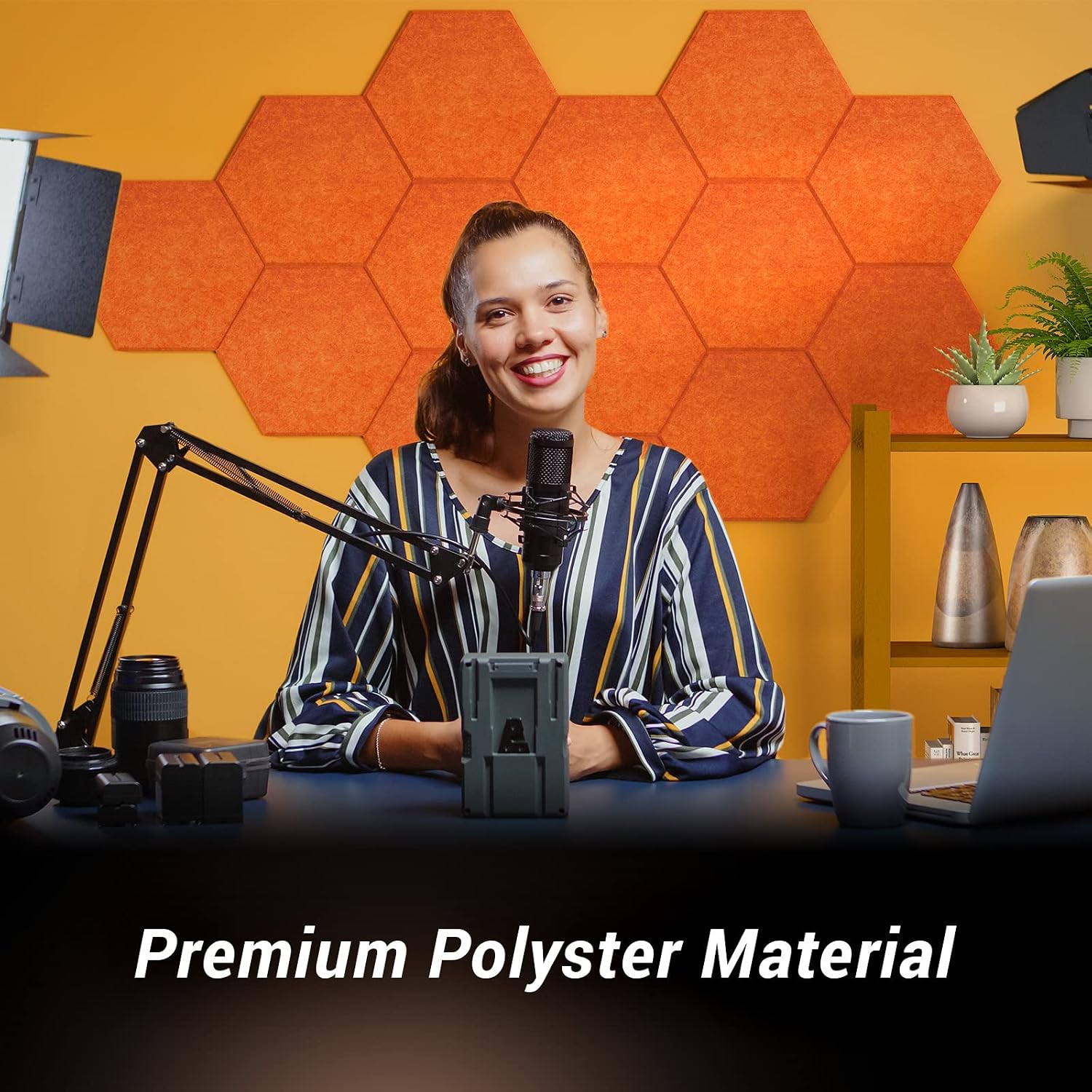 Detalle de TONOR 22163 Hexagon Acoustic Panels, Self-Adhesive Polyester, Orange, 12 Pack