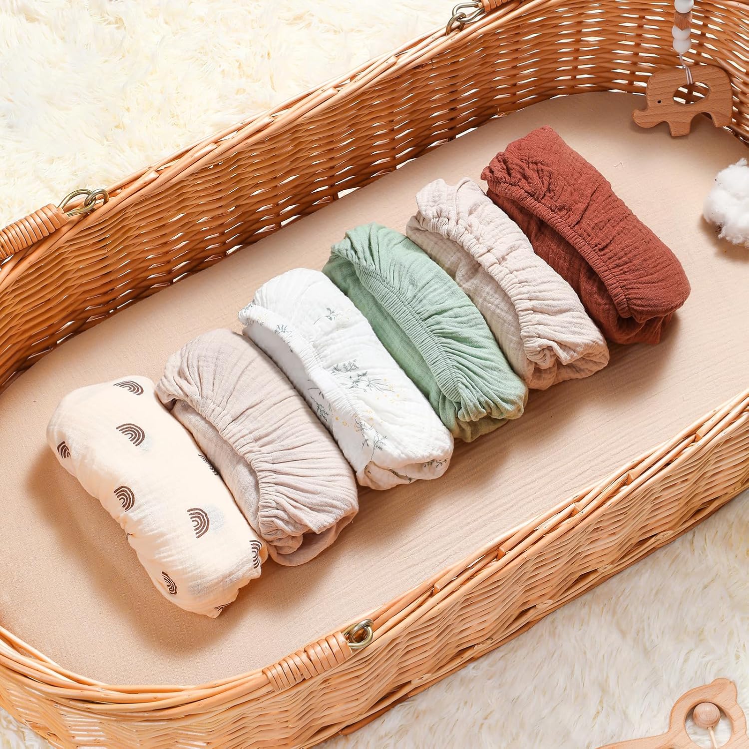 Thumbnail 6 de Peepeemax lot de 2 draps-housses en mousseline de coton 80x40 cm (couffin/berceau)