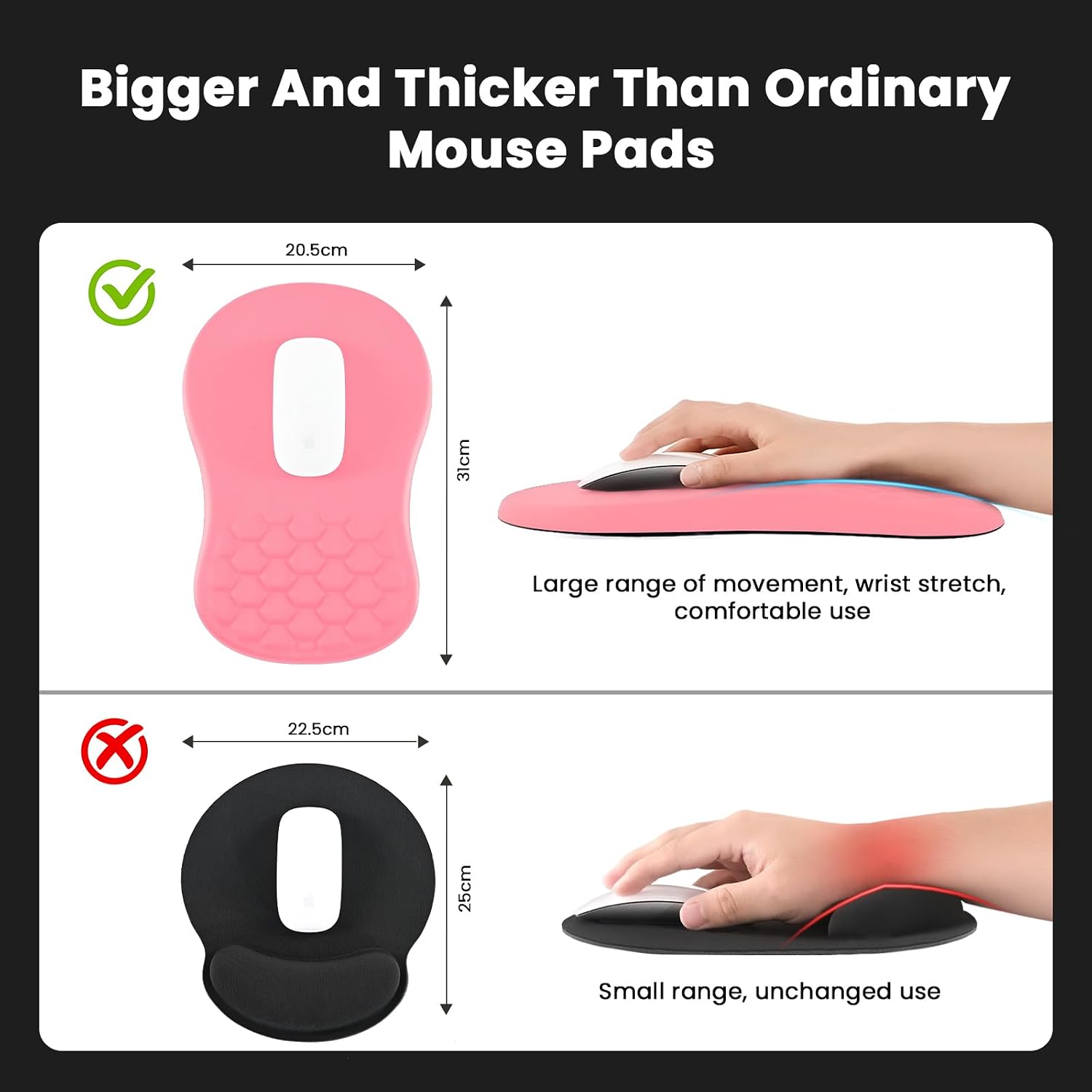 Detalle 2 de EooCoo Mouse Mat Wrist Support – Large Pink Gaming Mouse Pad with Ergonomic Massage Bumps