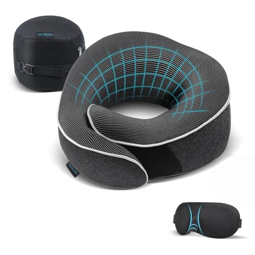 Detalle de Proglobe Almohada Cervical de Viaje 100% Espuma Viscoelástica con Antifaz 3D, Gris Oscuro