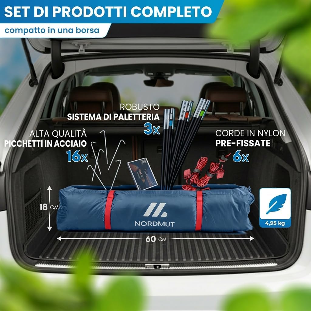 Thumbnail 6 de NORDMUT Tenda da Campeggio 4 Persone: impermeabile, leggera e pratica con anticamera richiudibile