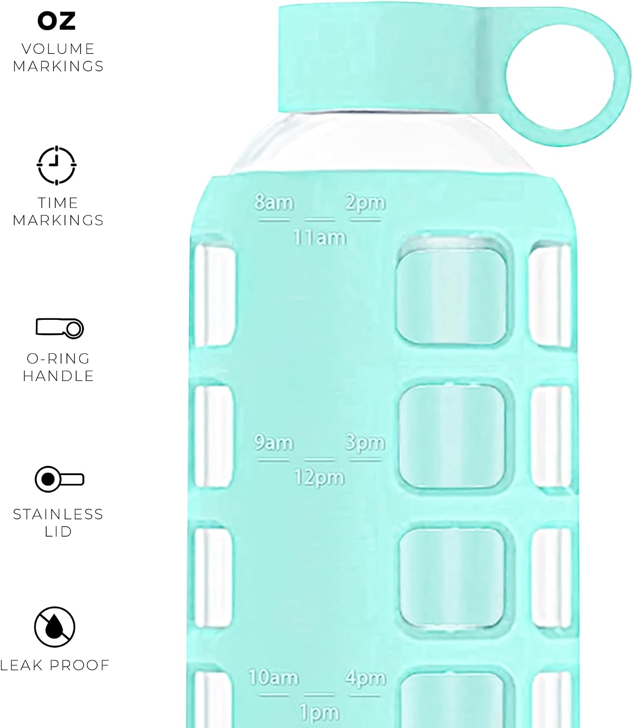 Detalle de purifyou 22oz Glow Glass Water Bottle with Time Markings and Silicone Sleeve