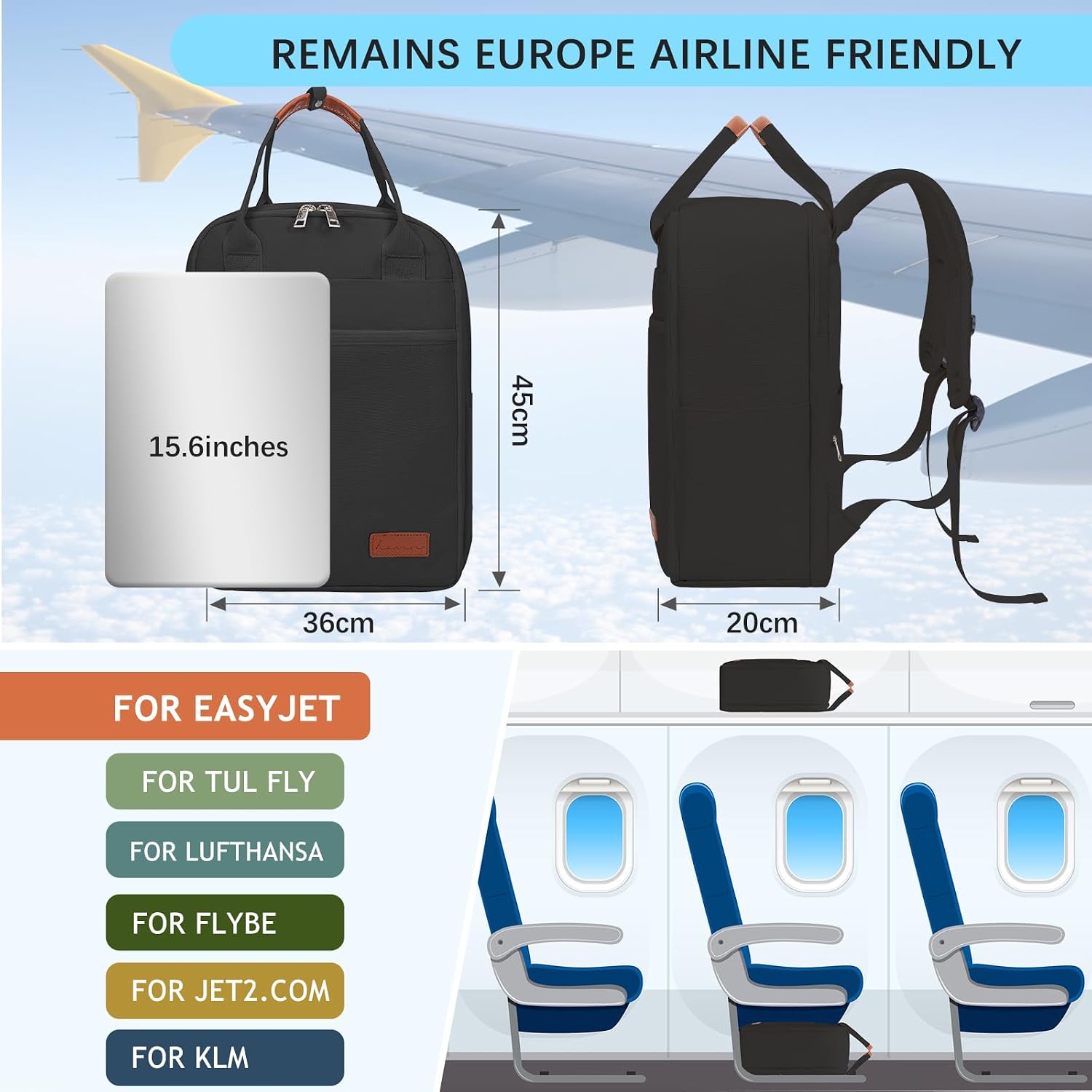 Thumbnail 2 de Hayayu Bagaglio a Mano 45x36x20 Zaino Cabina per Easyjet