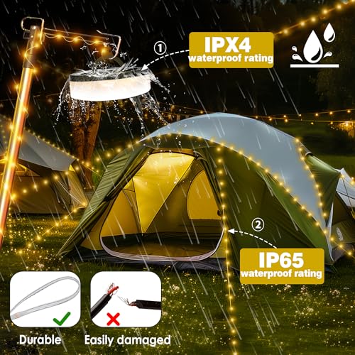 Detalle de GCCATE Camping String Lights, 10M USB Rechargeable 3-in-1 Lantern with 8 Modes