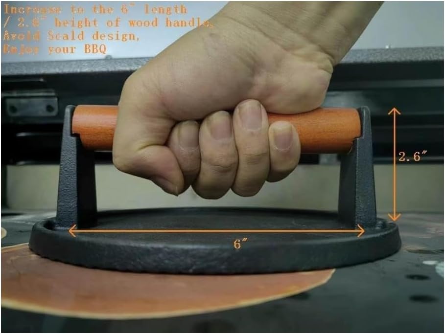 Detalle 2 de Firsgrill Burger Press (7.08" Round & 8.3" x 4.3" Rectangle) Heavy-Duty Cast Iron Smash Press with Wood Handle