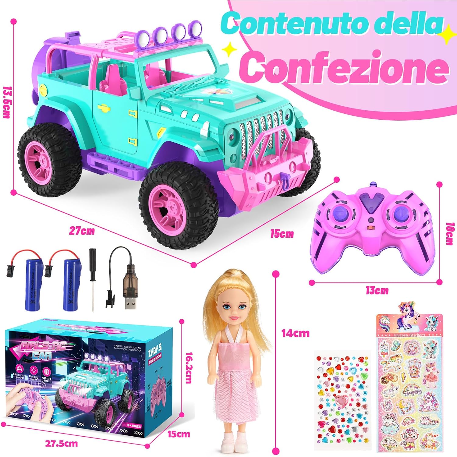 Thumbnail 4 de HappyGoLucky Macchina Telecomandata per Bambine con Bambola e Pegatinas – SUV 4x4 con Controllo Multidirezionale
