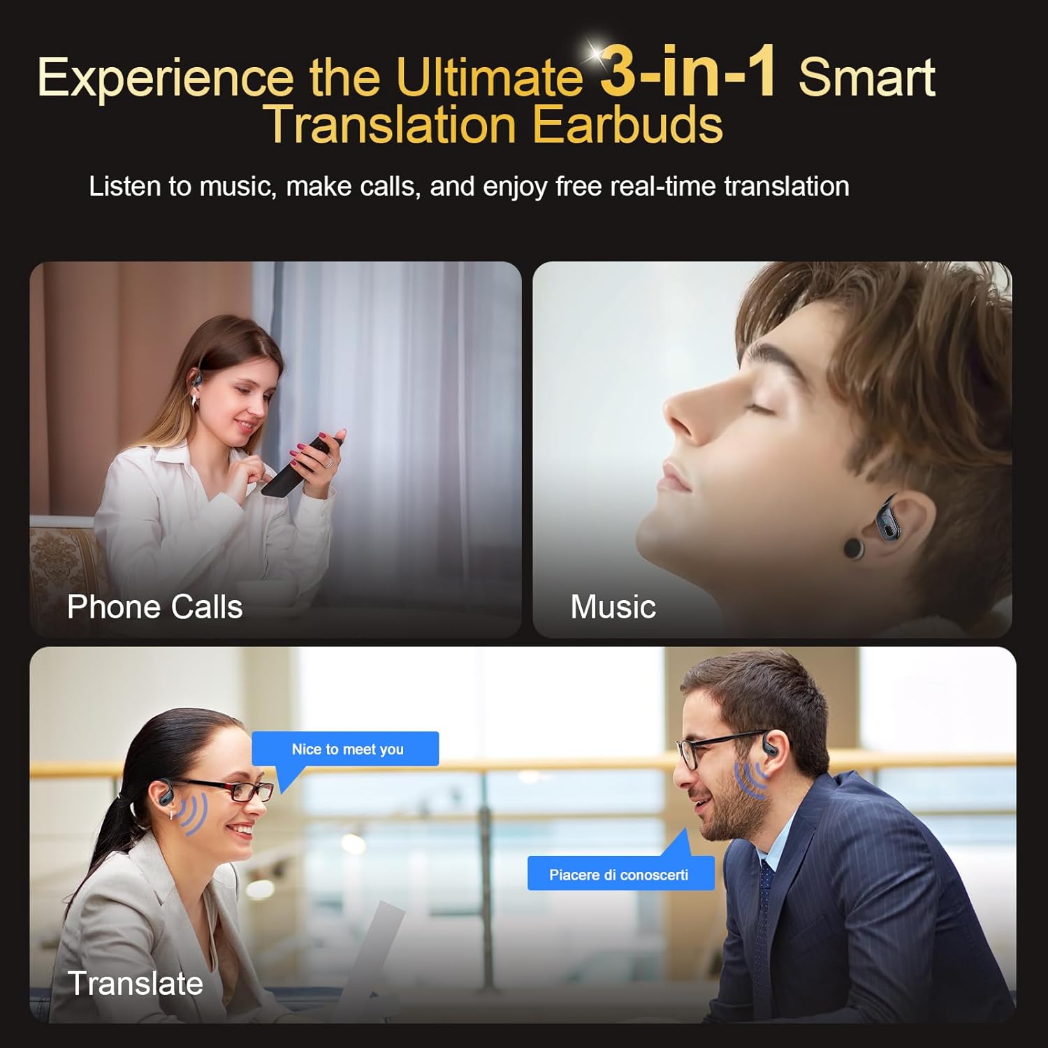 Thumbnail 3 de STECEi AI Traducteur Vocal Instantané 3 en 1 (164 langues) – écouteurs avec traduction vocale, musique et appels
