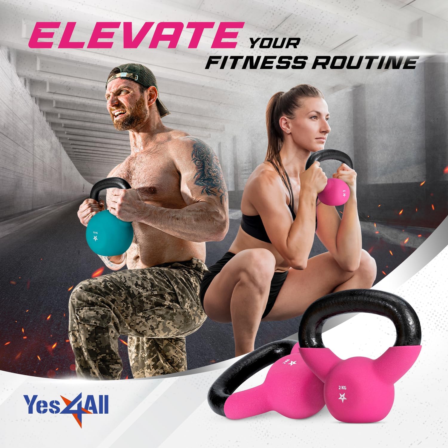 Thumbnail 6 de Yes4All Kettlebell 2–20 kg mit Neoprenüberzug – Mehrfarbig, Gusseisen