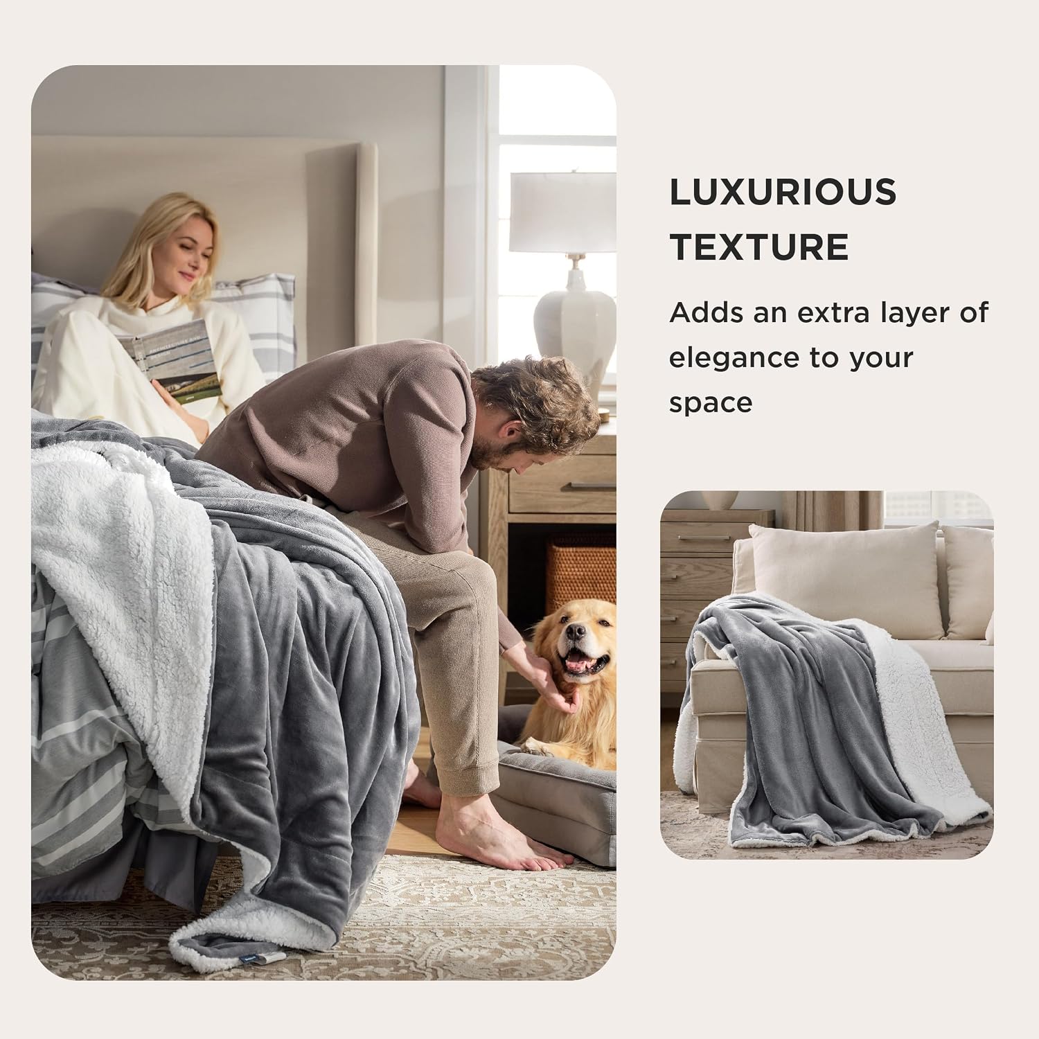 Detalle de Bedsure Sherpa Throw Blanket, 50 x 60 Inches
