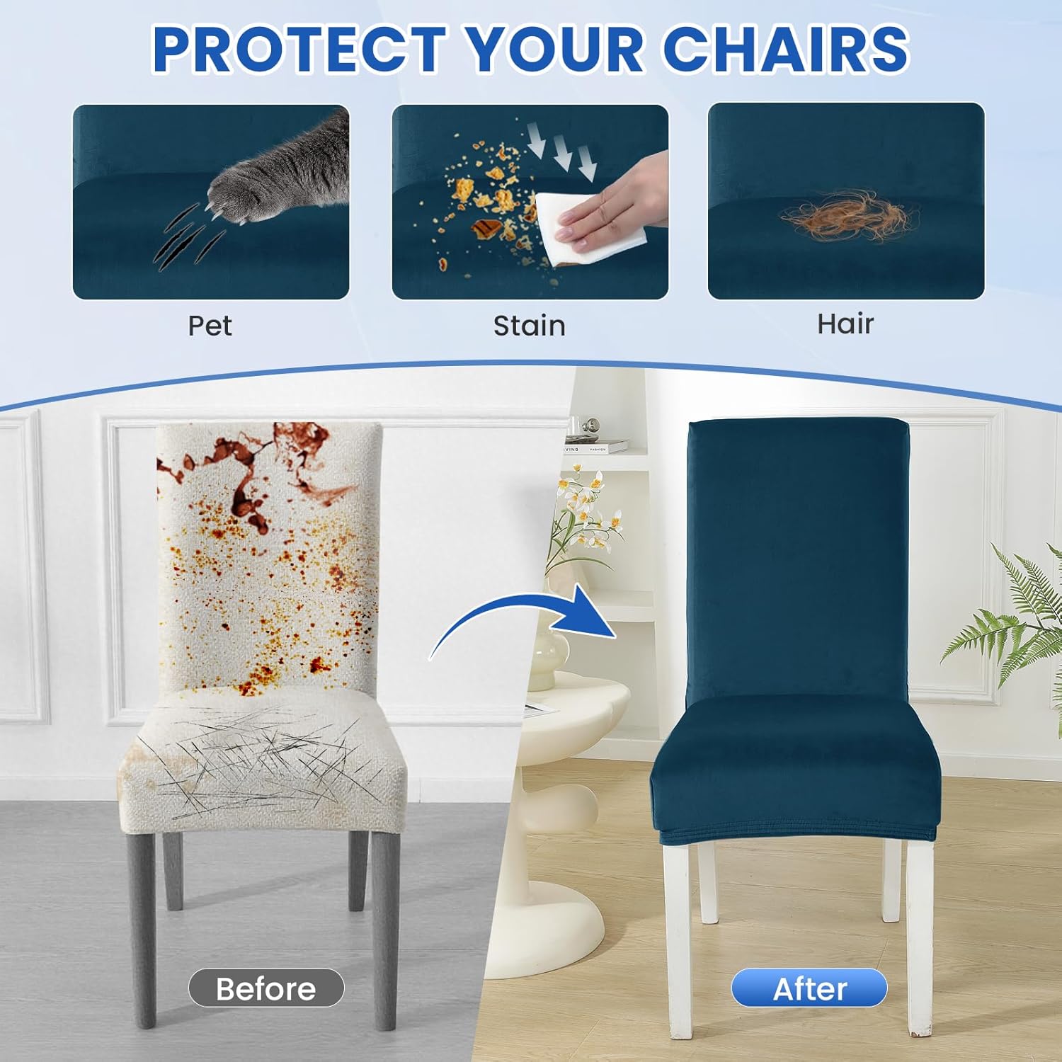 Thumbnail 5 de Ystyle Housse de Chaise Velours 4 Pièces – Housse Universelle Extensible, Bleu Paon