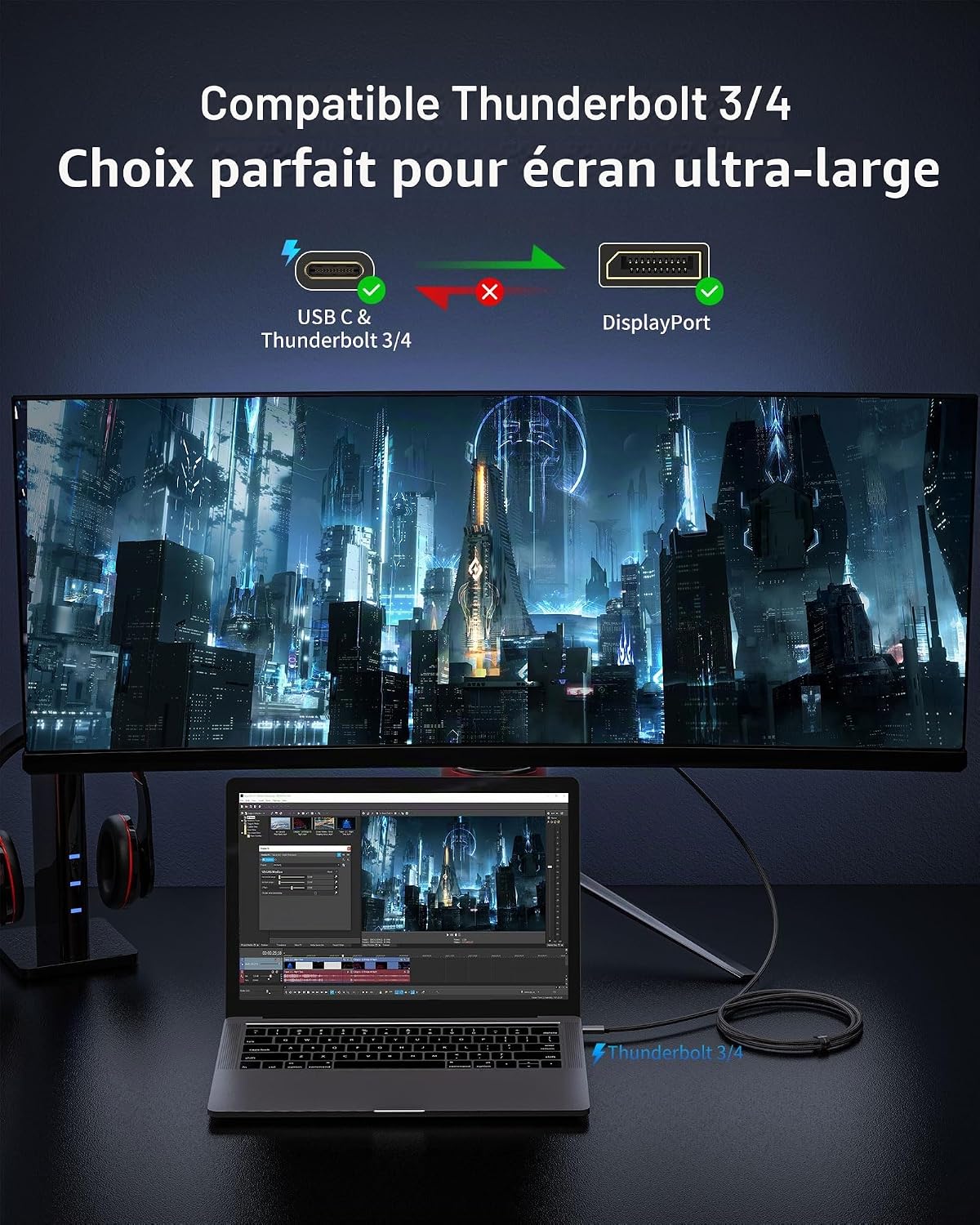 Detalle de Silkland USB-C-naar-DisplayPort 1.4-kabel van 2 m, tot 8K@60Hz