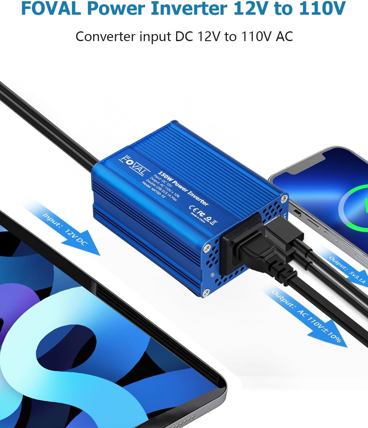 Thumbnail 1 de FOVAL 150W Power Inverter 12V to 110V 🔌