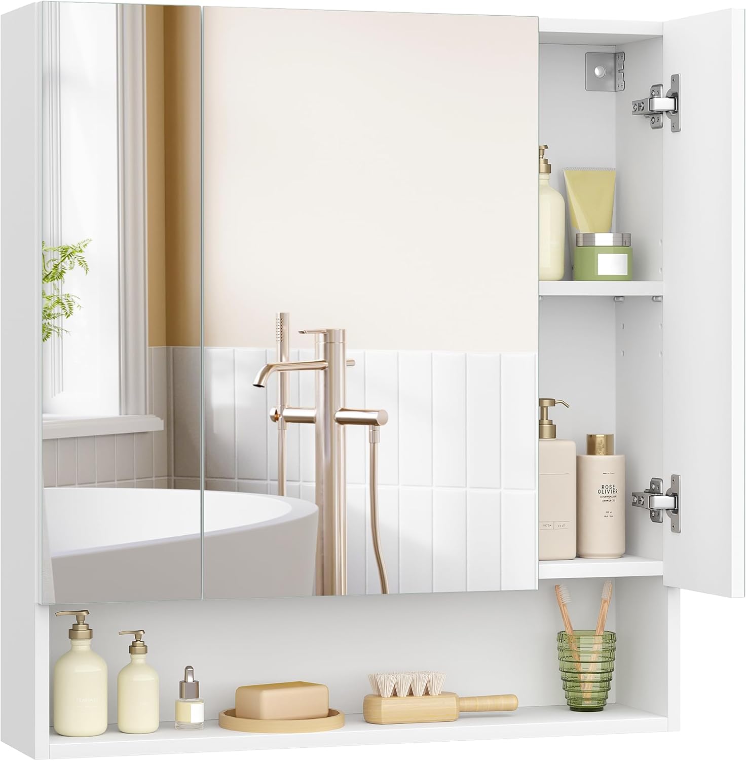 Detalle de VASAGLE KAILYN BBK129W01 armadietto bagno da parete con specchio e ante a specchio