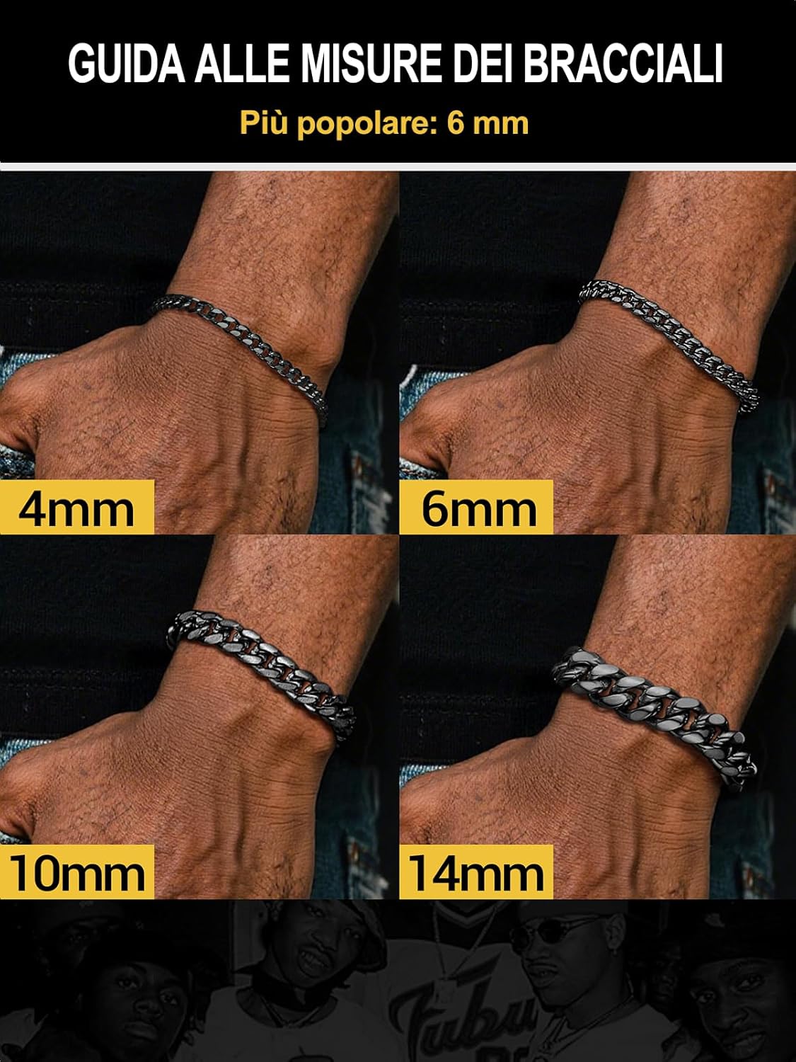 Thumbnail 4 de PROSTEEL Bracciale da Uomo in Acciaio Inossidabile / Placcato Oro – Catena a Maglie da 4,8 mm, 6 mm, 10 mm e 14 mm | Lunghezze 16, 19, 21 cm