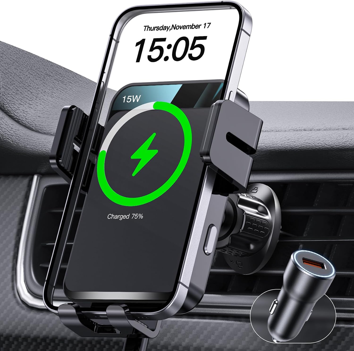 Thumbnail 6 de MOKPR Wireless Car Charger, 15W Auto-Clamping Mount with Air Vent Clip