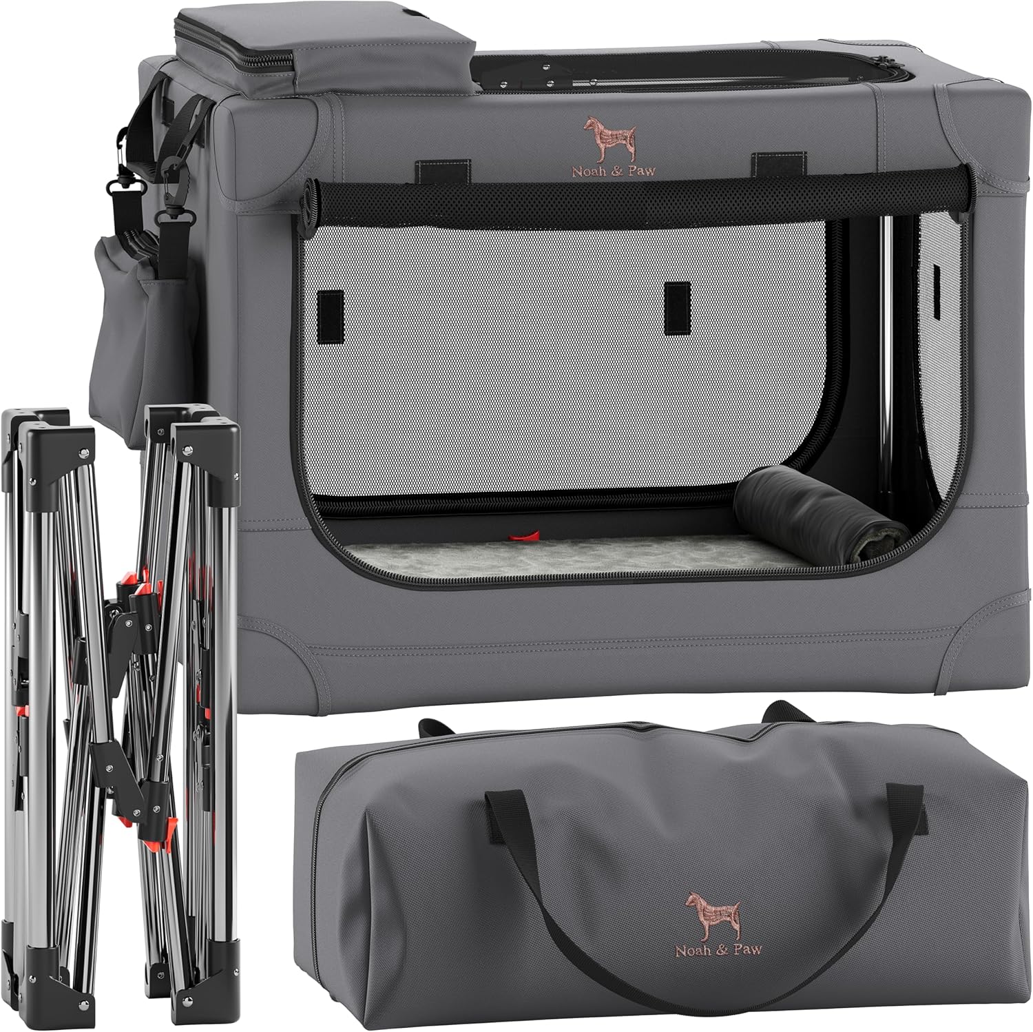 Detalle de Noah & Paw Collapsible Dog Crate 26 Inch – Sturdy travel kennel for small to medium dogs