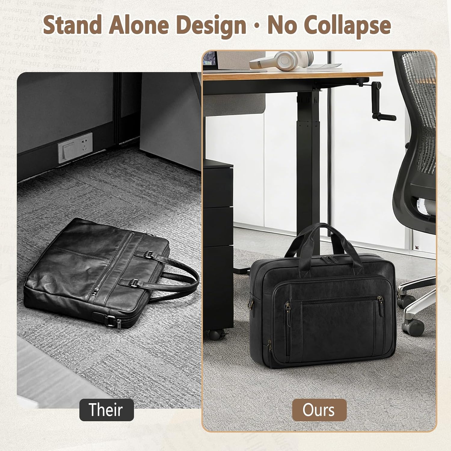 Thumbnail 6 de RAINSMORE 16-Inch Laptop Bag for Men – Waterproof PU Leather Satchel Briefcase